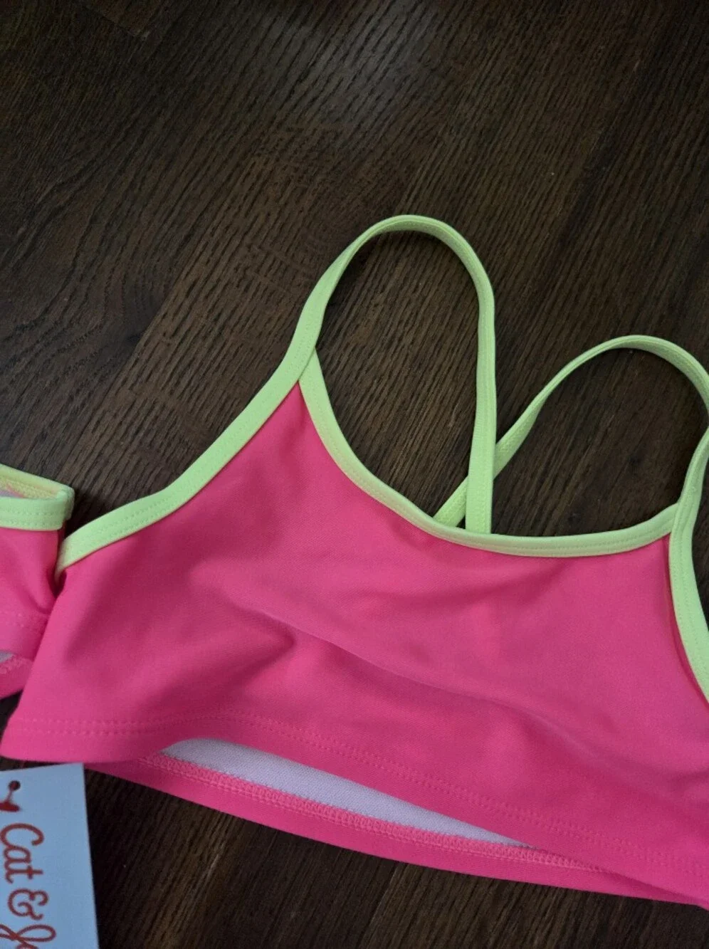 New Cat & Jack Girls Small Pink/Yellow Tankini Swim Suit
